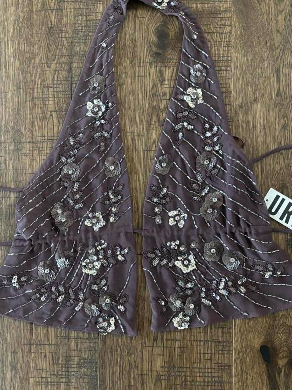 Brand New Urban Outfitters Embellished Halter Top in Brown Plum XXS